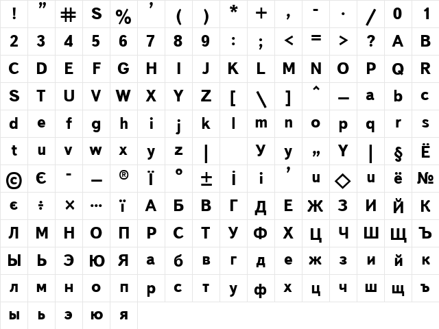 Uk_Bukvarnaya Bold  glyph index