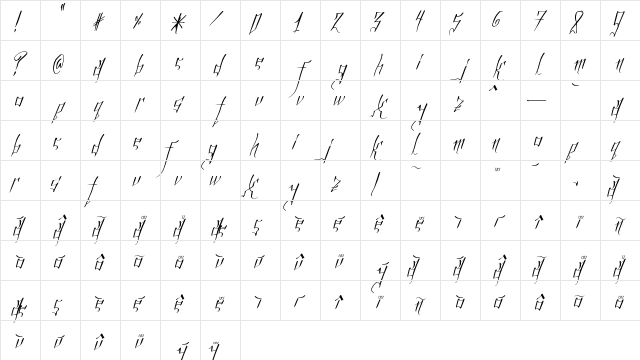 InfinityLights Regular  glyph index