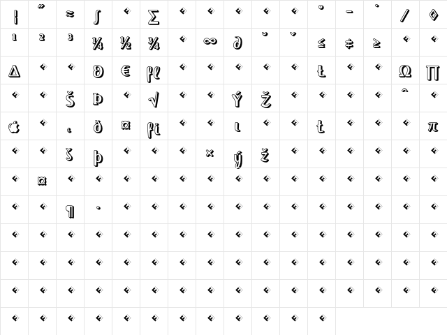 Jackie-BlockExpert Regular  glyph index