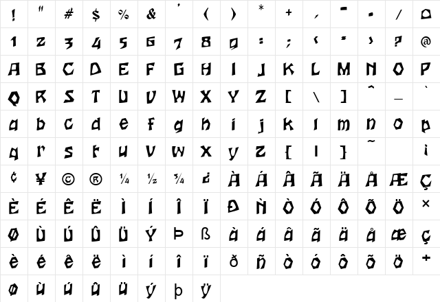 Woodcut Normal  glyph index