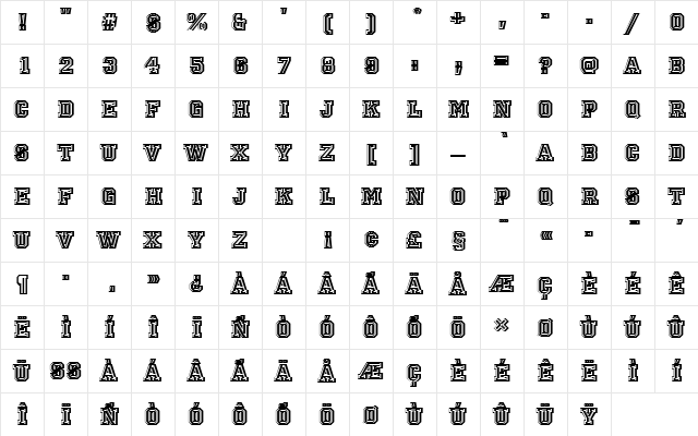 PrincetownDRe1 Regular  glyph index