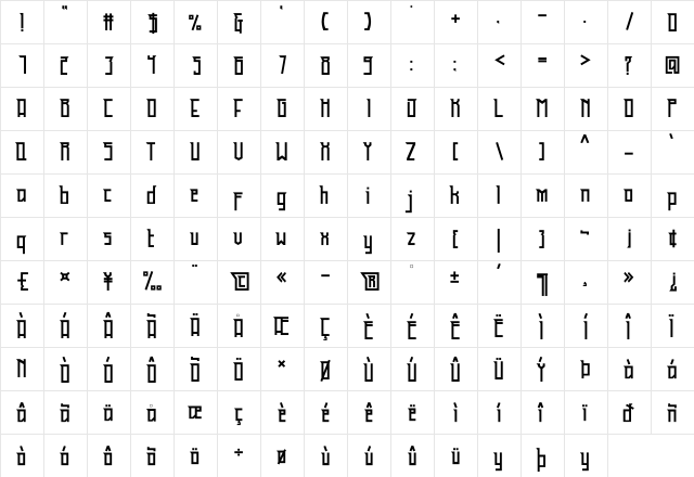 Gainstone Regular  glyph index