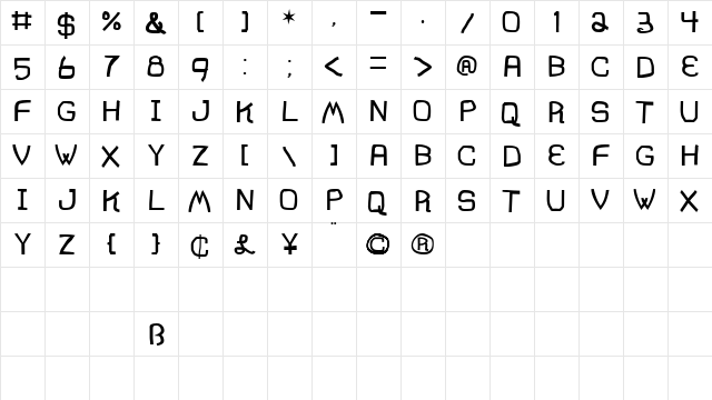 Acme Regular  glyph index
