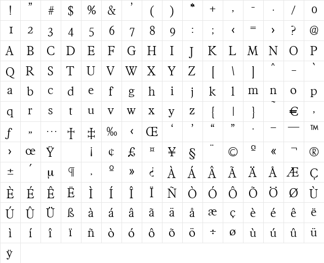 Francisco-Light Regular  glyph index