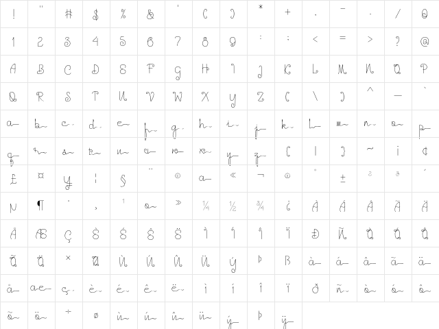 Great Anthem Regular  glyph index