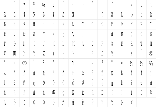 Antique Android Regular  glyph index
