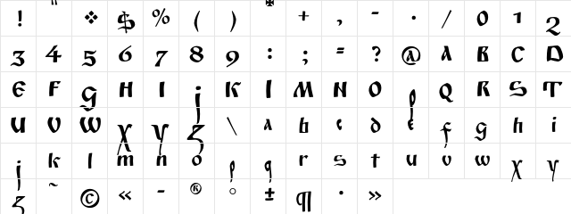 FitaPoluustav Regular  glyph index