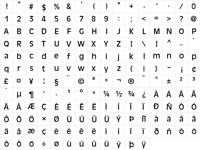 AntiqueOlive Regular  glyph index