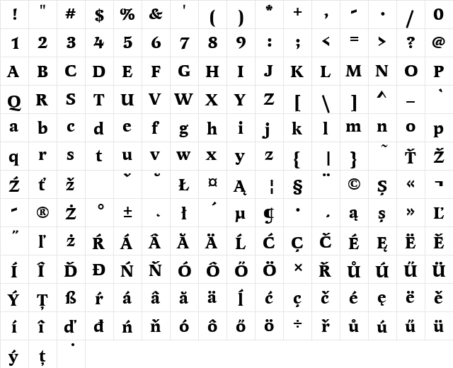 LatienneTEE Bold  glyph index