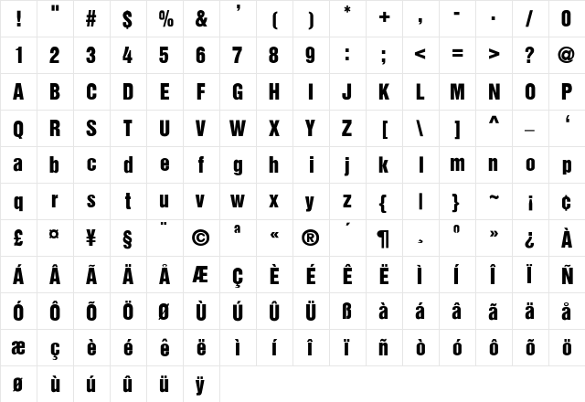 PartridgeInserat-Roman-SemiBold Regular  glyph index