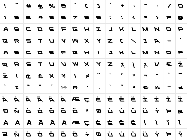 Ghost Clan Leftalic Italic  glyph index