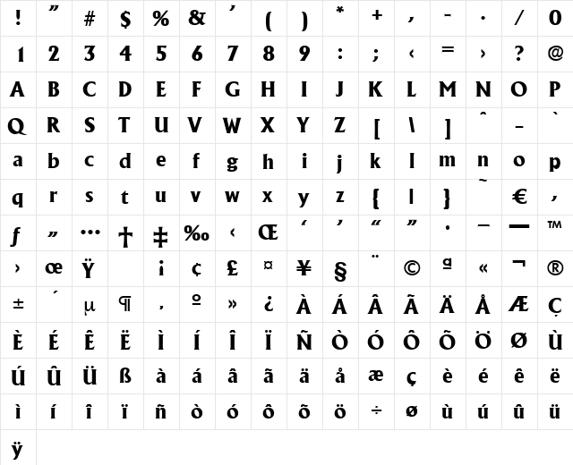 Adelon-Bold Regular  glyph index