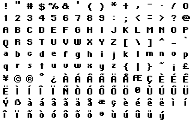 FFF Urban Bold Extended Regular  glyph index