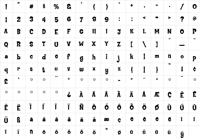 CoopFlaired Medium  glyph index