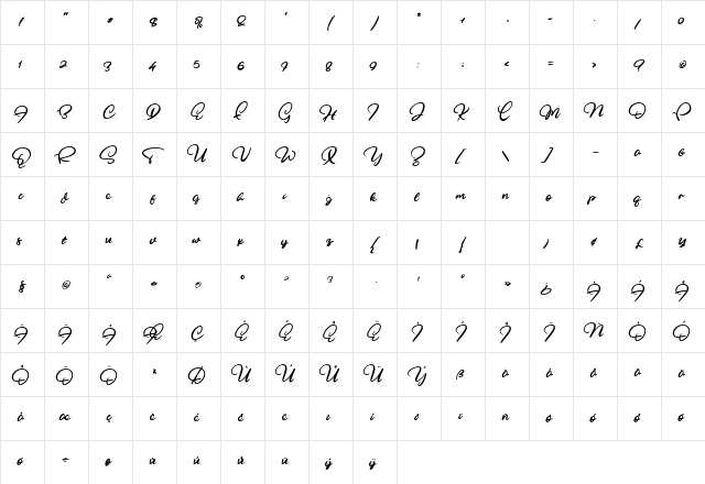 Elifia Girly Regular  glyph index