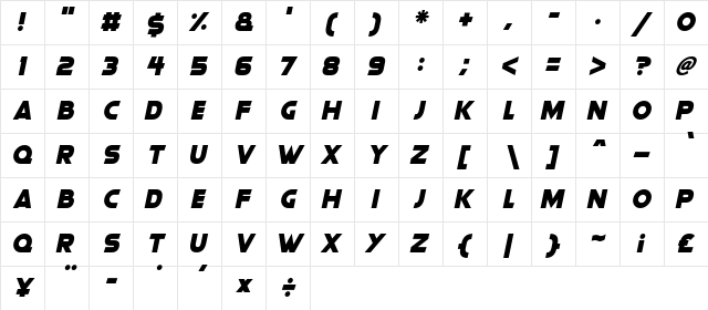 Gorgeous Grafix Italic  glyph index