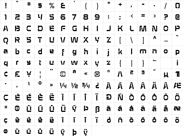 Alepholon Regular  glyph index