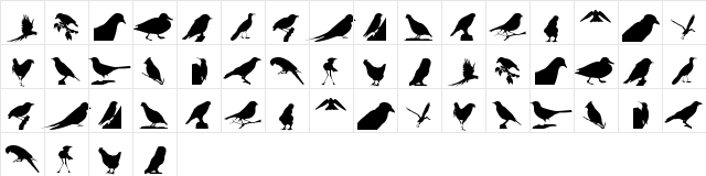 Birds TFB Regular  glyph index