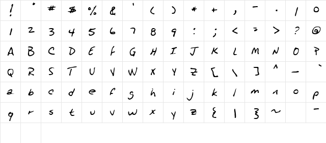 Plano Regular  glyph index