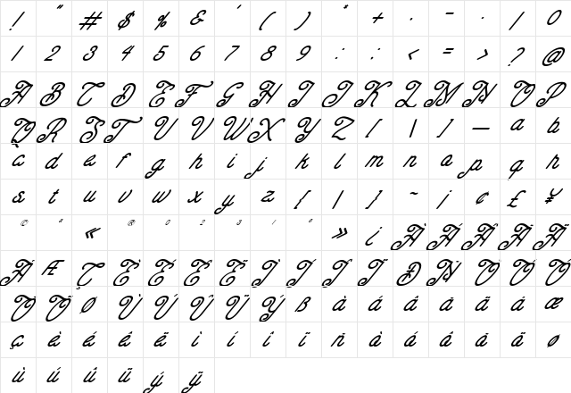 Charlotte Italic  glyph index