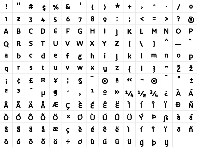 Roice-Black Regular  glyph index