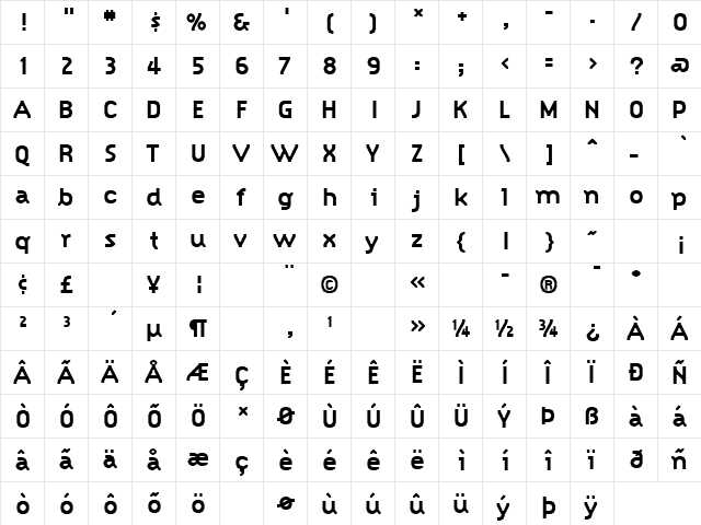 CitizenBold Bold  glyph index