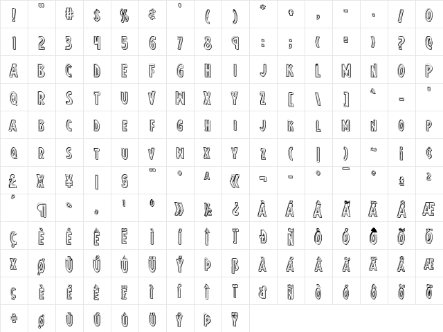 Earth's Mightiest Engraved Regular  glyph index