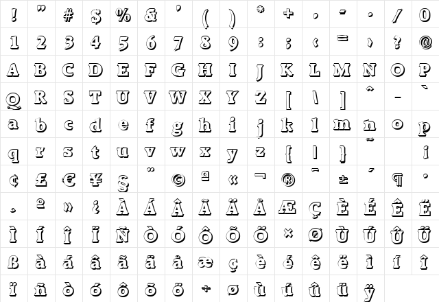 AliBeckerShadow-Heavy Regular  glyph index