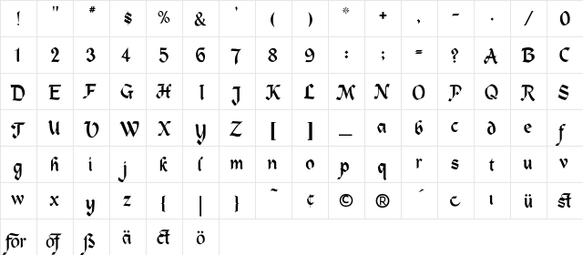 RSHeidleberg Regular  glyph index