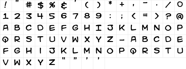 Kid Kosmic Regular  glyph index