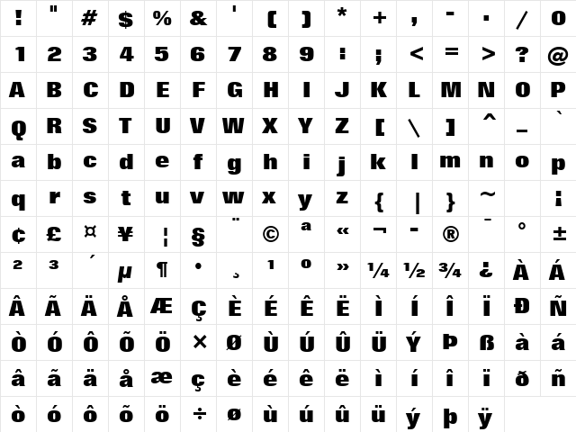 Folio Extra Bold  glyph index