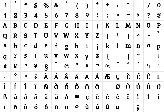 CongressH Bold  glyph index