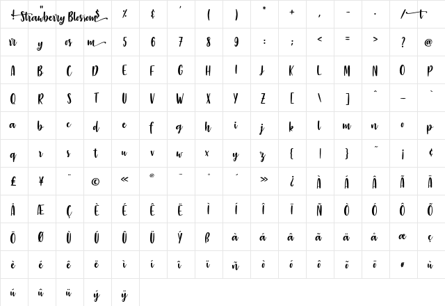 Strawberry Blossom Regular  glyph index