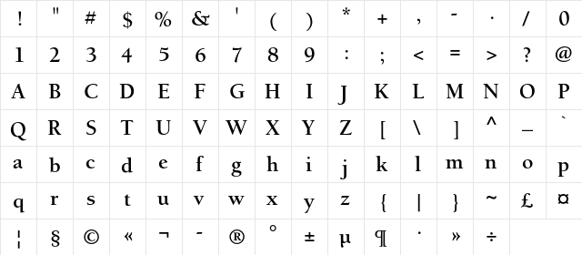 AllianceC Bold  glyph index