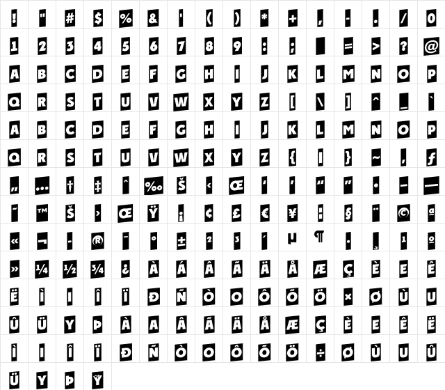 a_PlakatCmUp Regular  glyph index