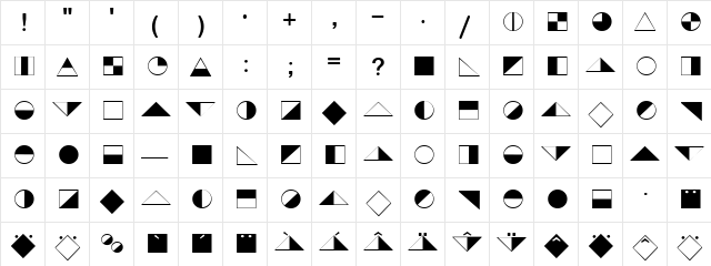 Blackwhite Regular  glyph index