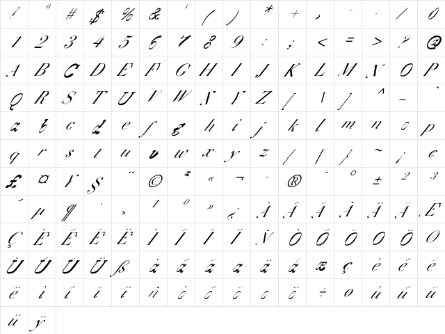 F2FBoneRbook LT Std Regular  glyph index