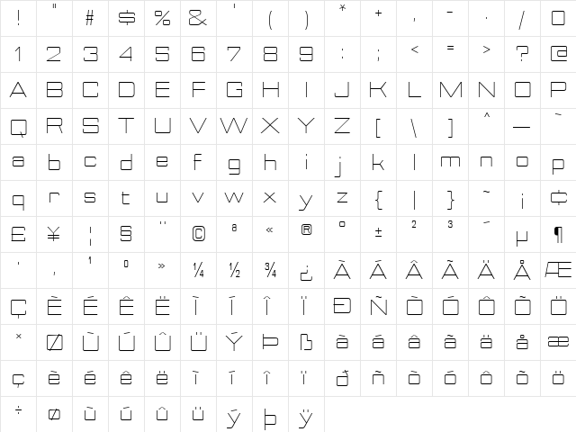 Nesobrite Semi-Expanded Light  glyph index