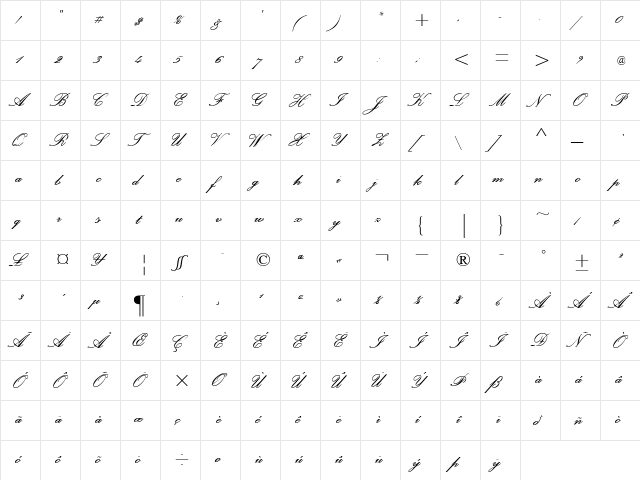 PalaceScriptMT-SemiBold Semi BoldItalic  glyph index