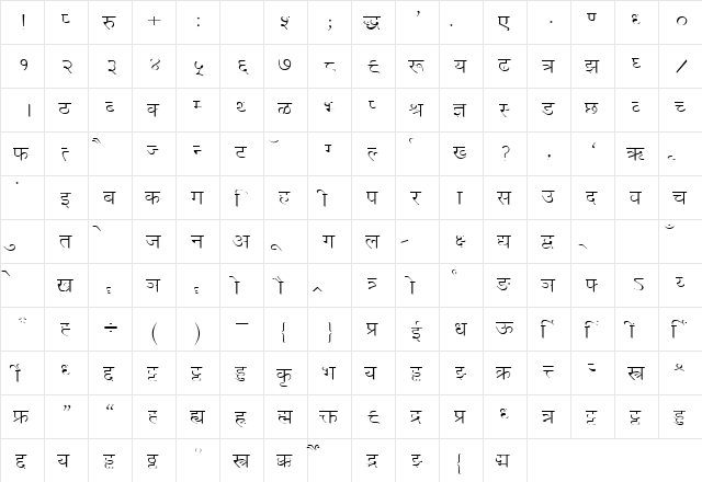 DEV007 Normal  glyph index