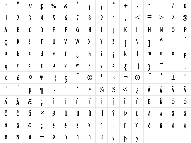Garrison Cond. Sans Regular  glyph index