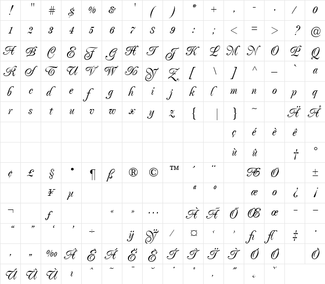 Poppl-Exquisit Regular  glyph index