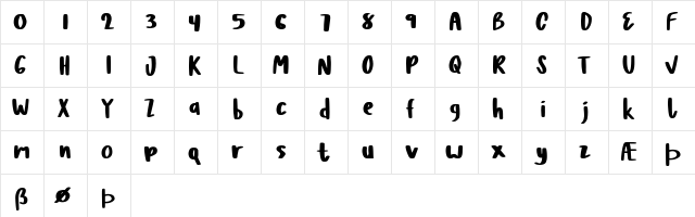 Barela Regular  glyph index