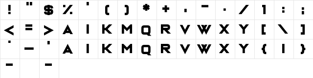 Dispence Regular  glyph index