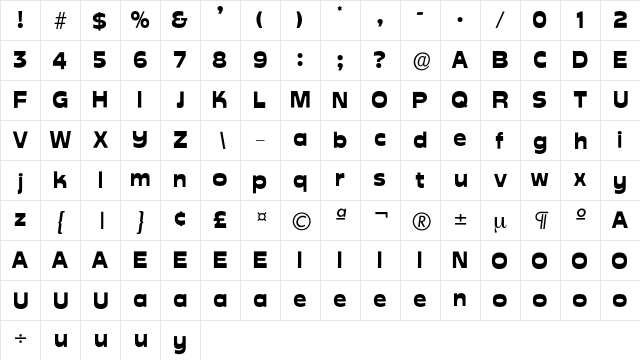 Journal Regular  glyph index