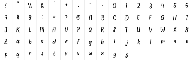 Rouge Regular  glyph index