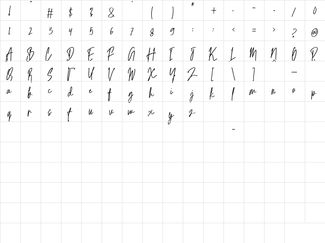 Scathing Regular  glyph index