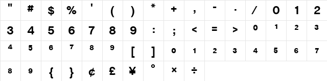 ChaletBookTTFrac Bold  glyph index