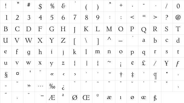 ErasmusLight Regular  glyph index