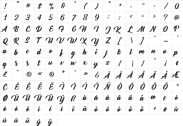 Bernadette Rough Regular  glyph index